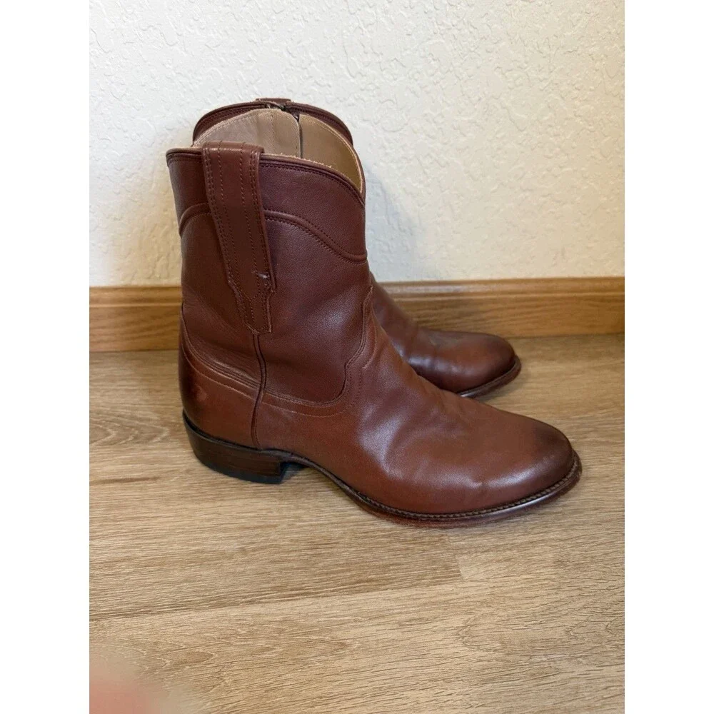 Tecovas The Dane Men’s Brown Leather Boots Side Zip Size 9.5 EE Western